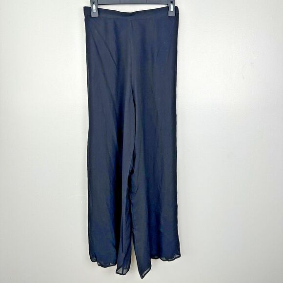 Vtg Tadashi 2pc Taffeta Ruched Blouse Wide Leg Sheer Pant Outfit Womens 4 Formal - Picture 8 of 11